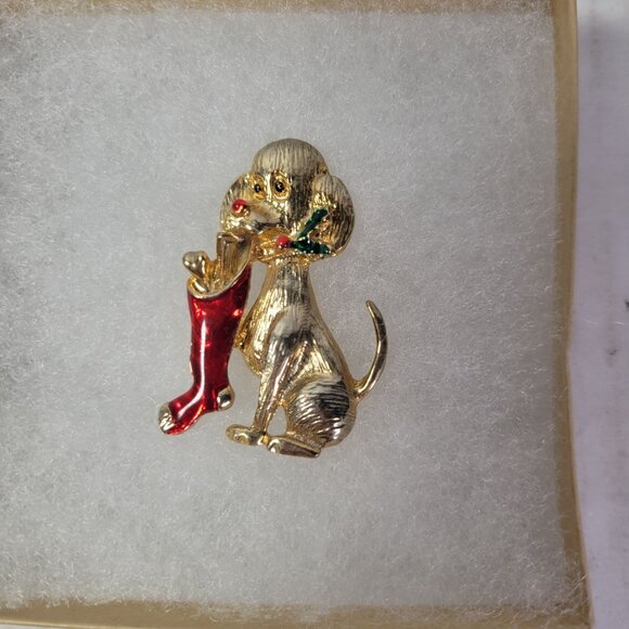 Vintage Christmas Brooch Pin Set - Santa Dog With Stocking & Snowmen Trio - Picture 2 of 11